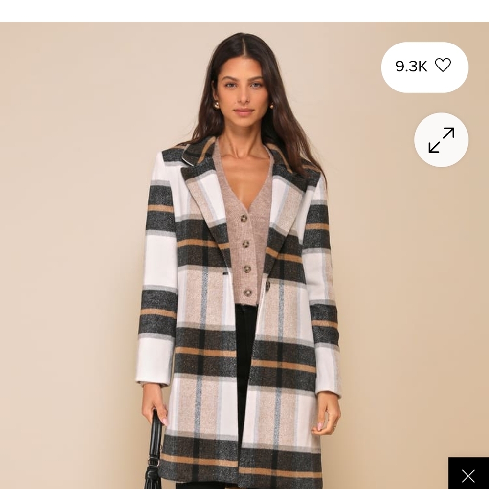 Steve Madden Cher Ivory Plaid Brushed Coat